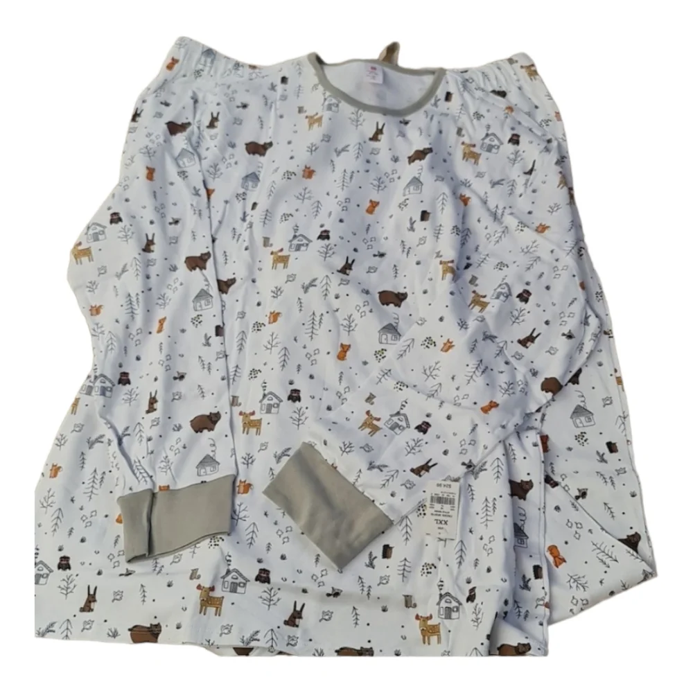 Cabin Print Matching Cotton Pajama Set, White with Print, XXL